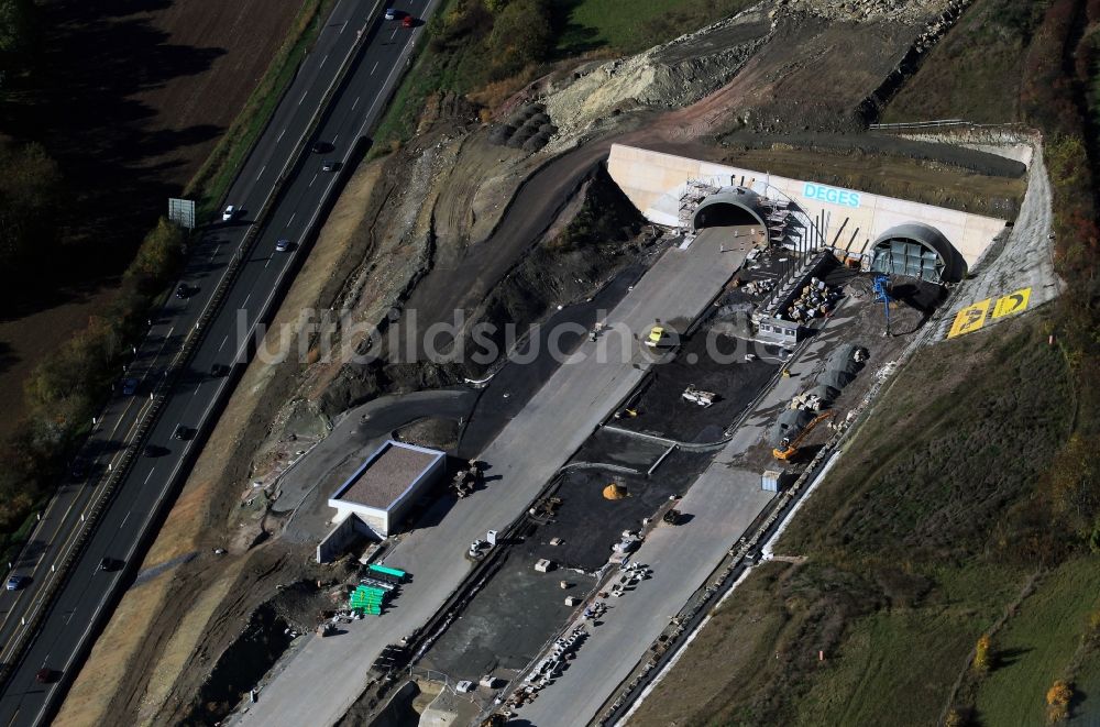 Luftaufnahme Jena - Autobahnverlegung Europastrasse E40 A4 bei Jena im Bereich des Jagdbergtunnels in Thüringen