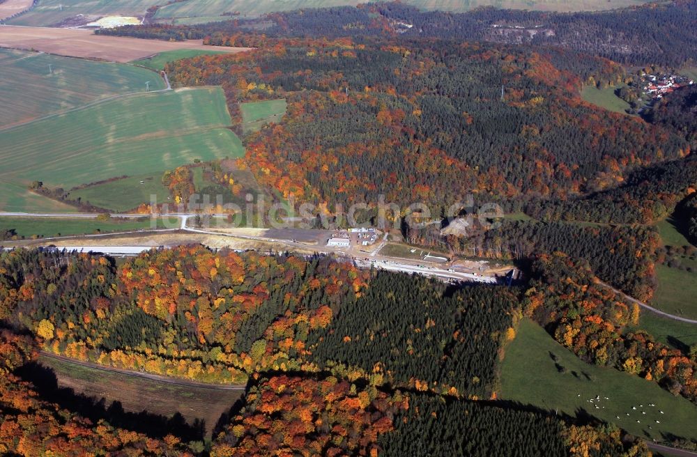 Luftbild Bucha - Autobahnverlegung Europastrasse E40 A4 bei Jena im Bereich des Jagdbergtunnels in Thüringen