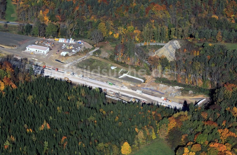 Luftaufnahme Bucha - Autobahnverlegung Europastrasse E40 A4 bei Jena im Bereich des Jagdbergtunnels in Thüringen