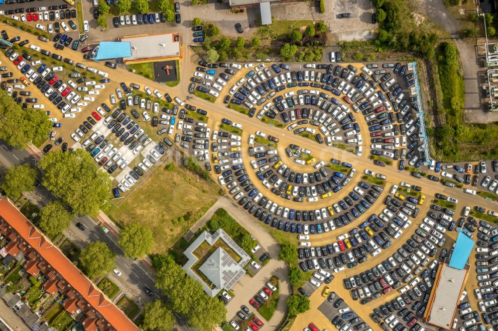 Hamm von oben - Autohandels- Gebäude des Autohauses der W. Potthoff GmbH in Hamm im Bundesland Nordrhein-Westfalen, Deutschland