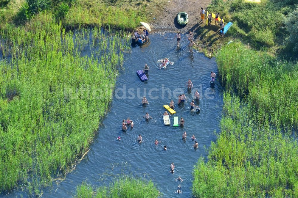 Luftbild Gräfenhainichen - Badespaß und Schwimmvergnügen von Festival- Besuchern am Ufer des Gremminer See bei Gräfenhainichen im Bundesland Sachsen-Anhalt