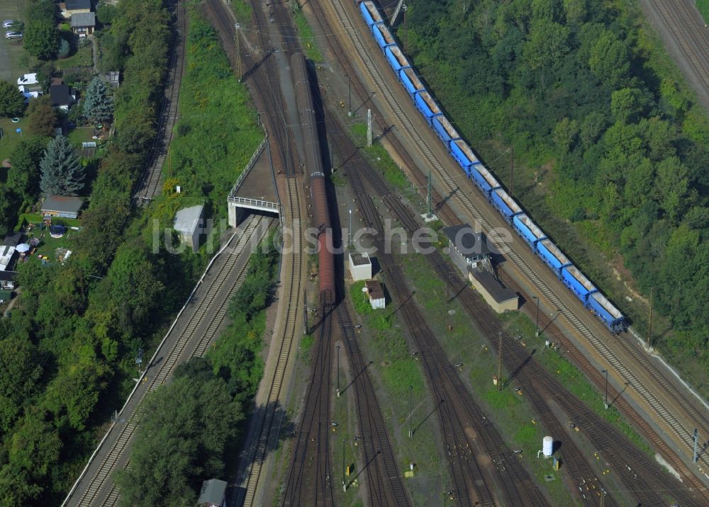 Leipzig aus der Vogelperspektive: Bahn- Kreuzung der Schienen- und Gleisanlagen der Deutschen Bahn in Leipzig im Bundesland Sachsen