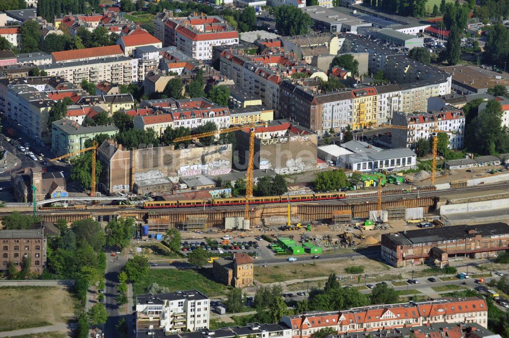 Berlin von oben - Bahnbau nahe Ostkreuz in Berlin-Friedrichshain