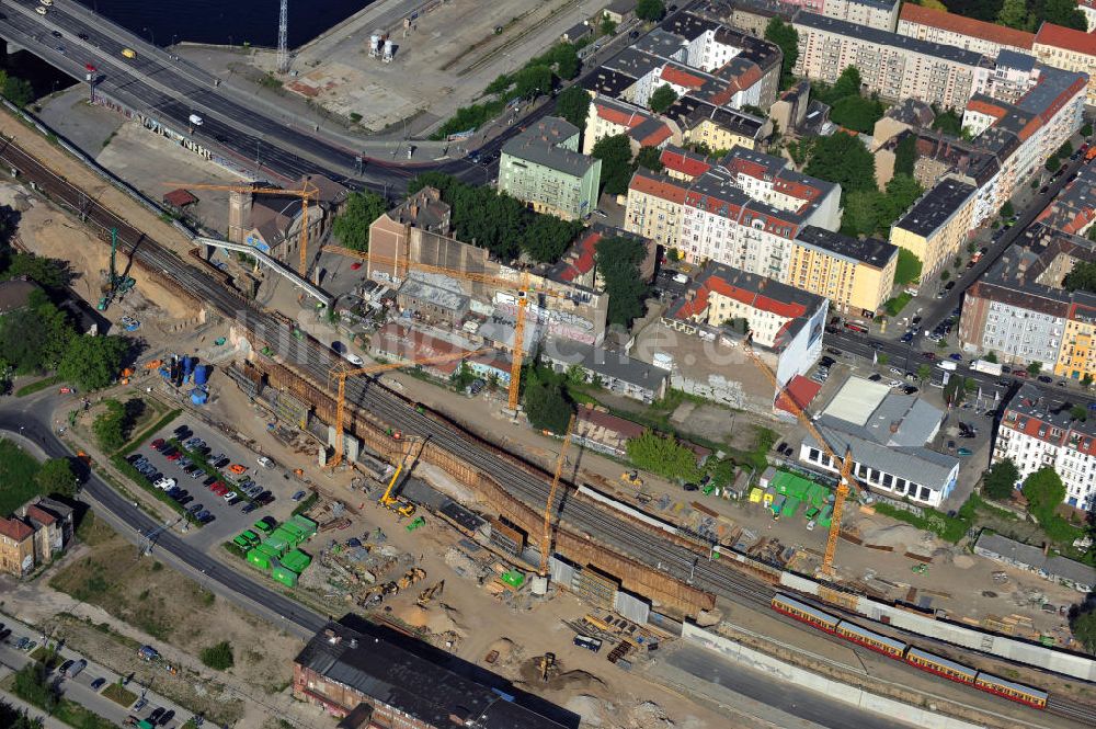 Luftbild Berlin - Bahnbau nahe Ostkreuz in Berlin-Friedrichshain