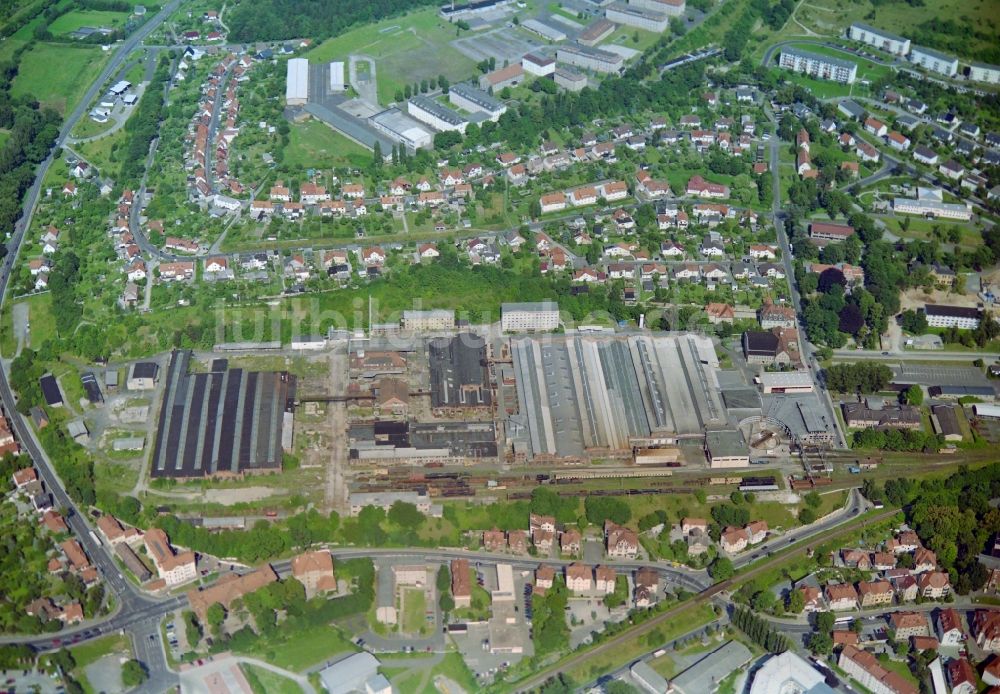 Meiningen von oben - Bahnbetriebswerk und Ausbesserungswerk - Dampflokwerk in Meiningen im Bundesland Thüringen, Deutschland