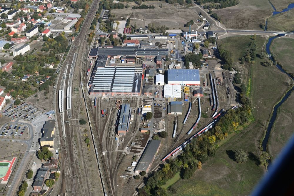 Luftbild Wittenberge - Bahnbetriebswerk und Ausbesserungswerk der DB Fahrzeuginstandhaltung GmbH in Wittenberge im Bundesland Brandenburg, Deutschland