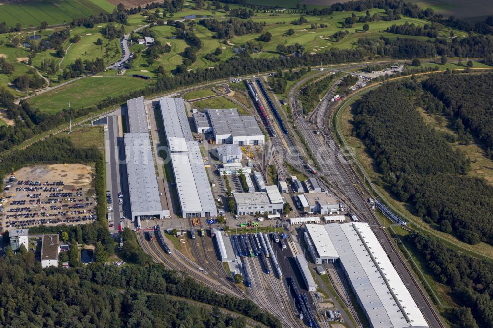 Wegberg von oben - Bahnbetriebswerk und Ausbesserungswerk für Schienenfahrzeuge in Wegberg im Bundesland Nordrhein-Westfalen, Deutschland