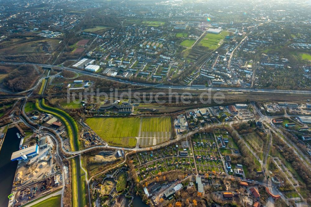 Luftaufnahme Gelsenkirchen - Bahnbetriebswerk und Ausbesserungswerk West im Güterverkehr der Deutschen Bahn in Gelsenkirchen im Bundesland Nordrhein-Westfalen