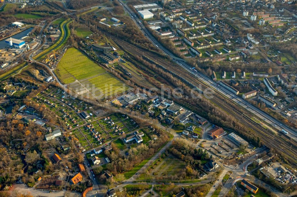 Gelsenkirchen von oben - Bahnbetriebswerk und Ausbesserungswerk West im Güterverkehr der Deutschen Bahn in Gelsenkirchen im Bundesland Nordrhein-Westfalen