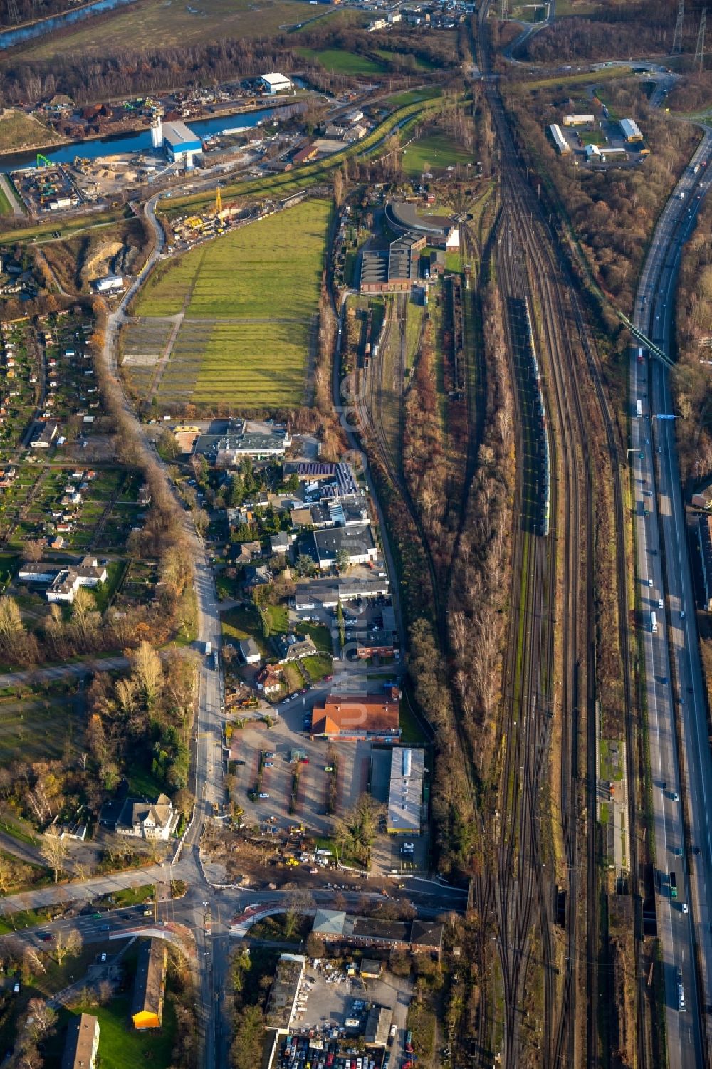 Luftbild Gelsenkirchen - Bahnbetriebswerk und Ausbesserungswerk West im Güterverkehr der Deutschen Bahn in Gelsenkirchen im Bundesland Nordrhein-Westfalen