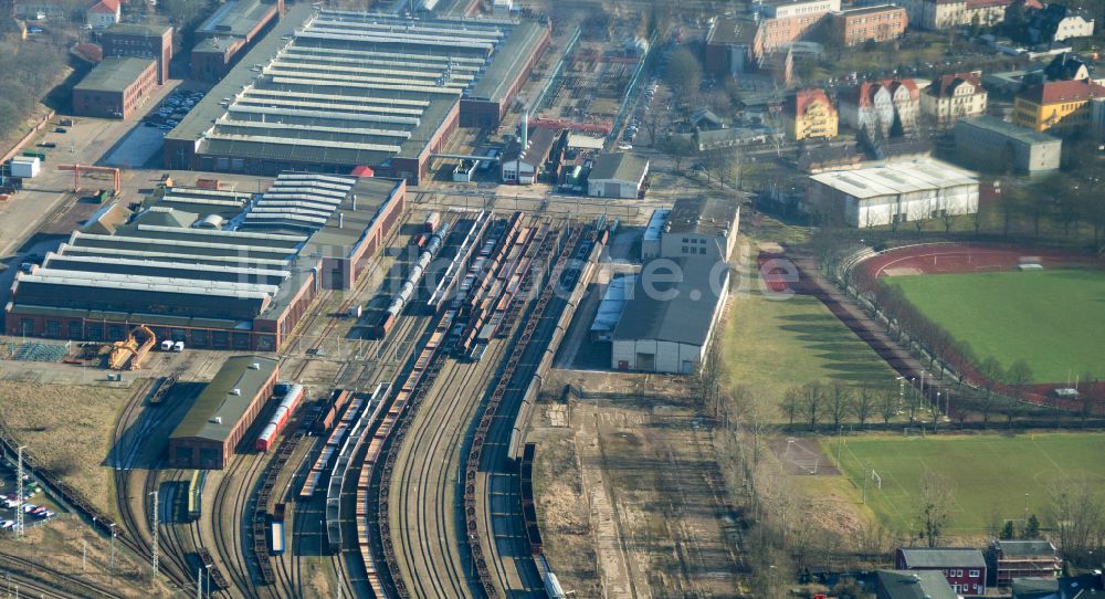 Luftaufnahme Eberswalde - Bahnbetriebswerk und Ausbesserungswerk von Zügen des Personentransportes in Eberswalde im Bundesland Brandenburg, Deutschland