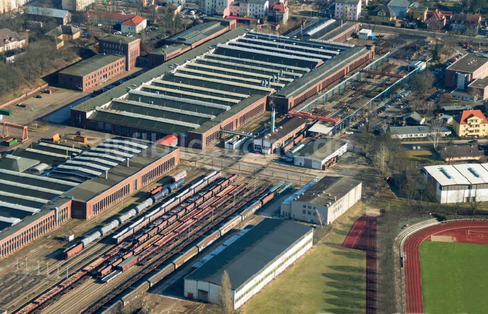 Luftbild Eberswalde - Bahnbetriebswerk und Ausbesserungswerk von Zügen des Personentransportes in Eberswalde im Bundesland Brandenburg, Deutschland