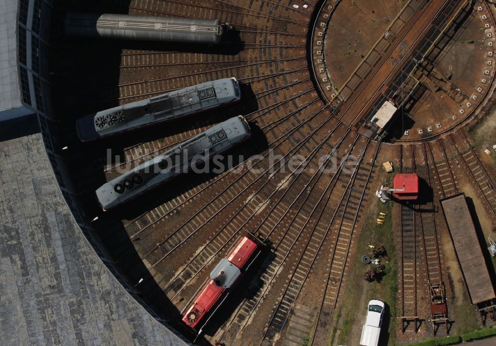 Senftenberg aus der Vogelperspektive: Bahnbetriebswerk und Ausbesserungswerk von Zügen des Personentransportes im Ortsteil Sedlitz in Senftenberg im Bundesland Brandenburg