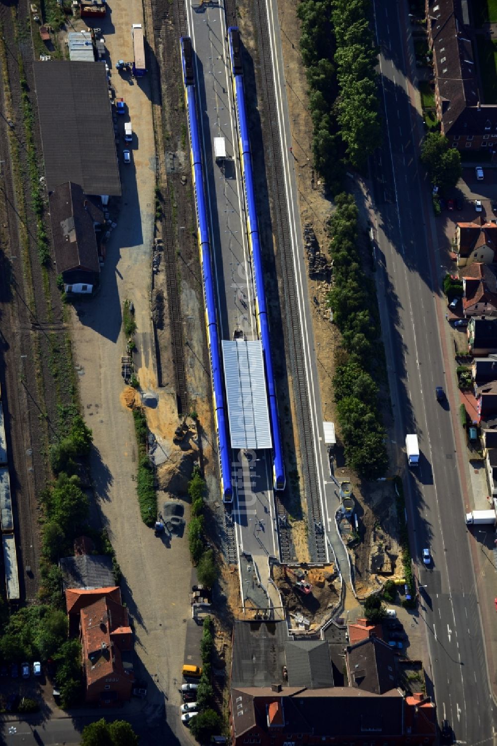 Cuxhaven von oben - Bahnhof der Deutschen Bahn von Cuxhaven im Bundesland Niedersachsen