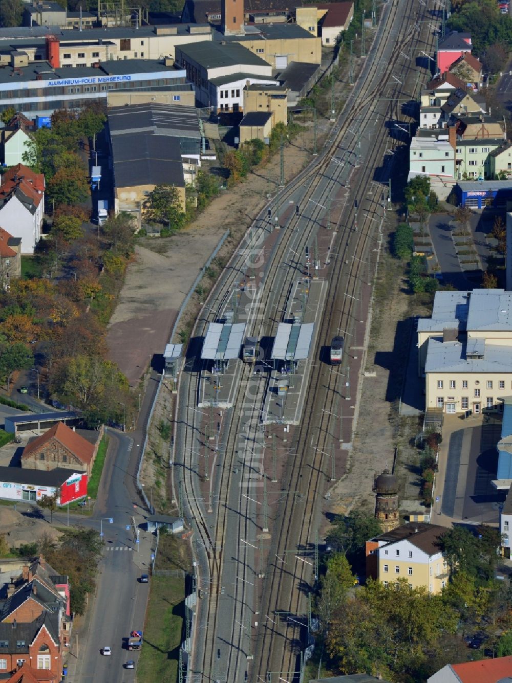 Merseburg von oben - Bahnhof in Merseburg im Bundesland Sachsen-Anhalt