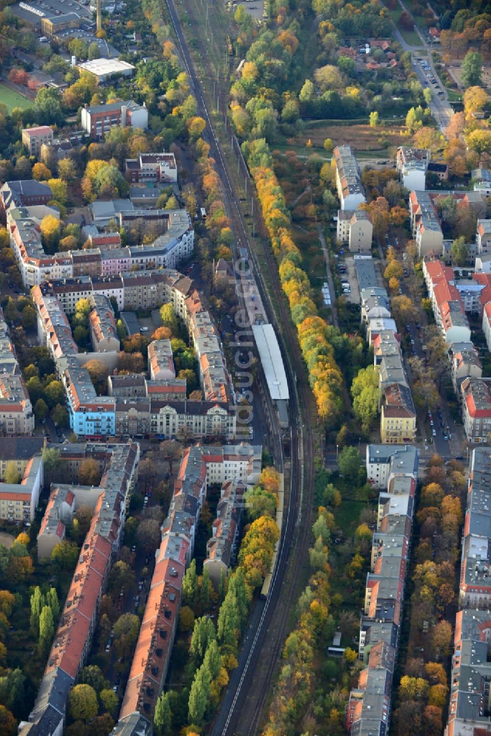 Luftaufnahme Berlin OT Pankow - Bahnhof Wollankstraße im Ortsteil Pankow in Berlin