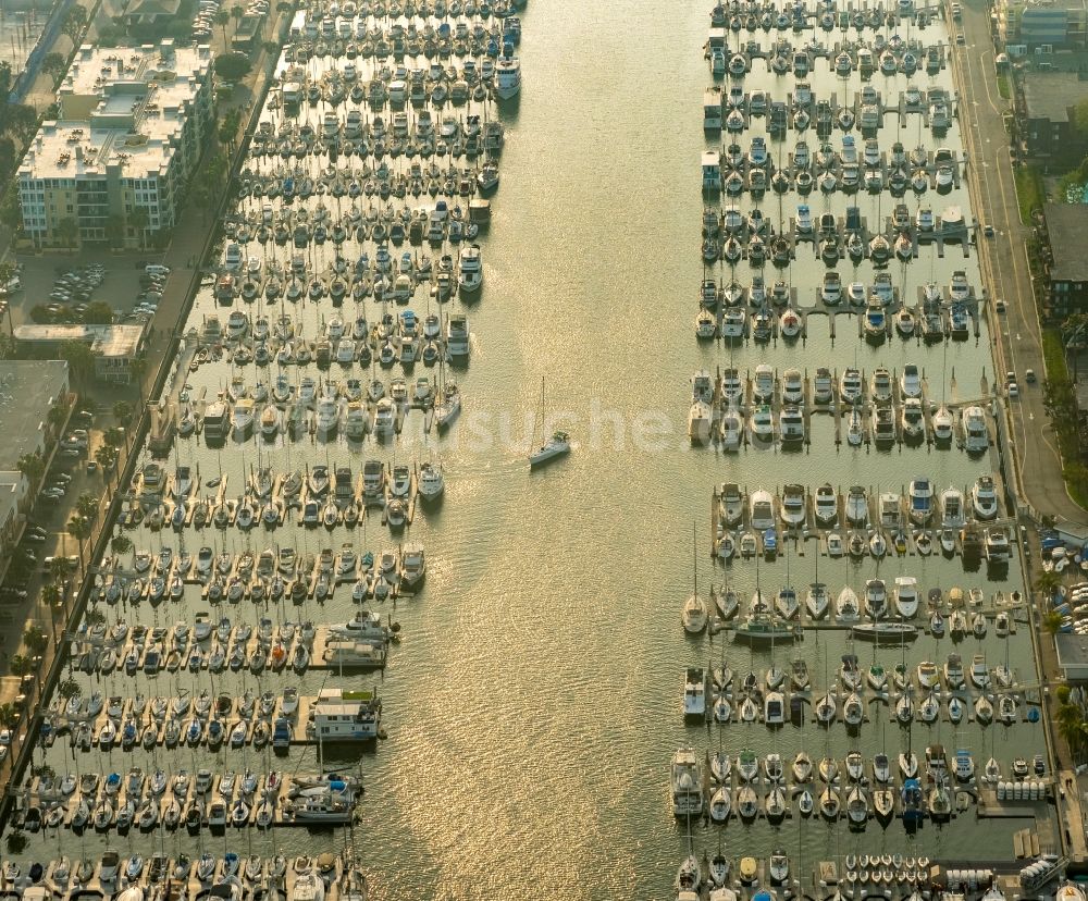 Luftbild Marina del Rey - Basin D des Freizeithafen und Yachthafen mit Bootsanlegeplätzen und Booten in Marina del Rey in Kalifornien, USA