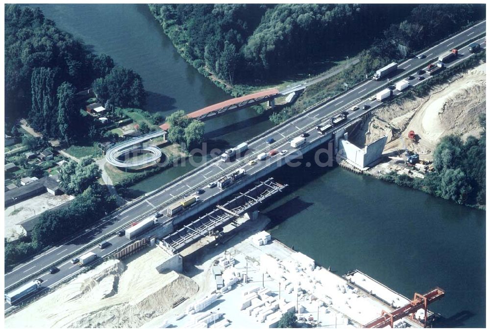 Königs Wusterhausen von oben - Bau der Autobahnbrücke (A10) über die Dahme in Königs Wusterhausen - ein Projekt der SCHÄLERBAU BERLIN GmbH.