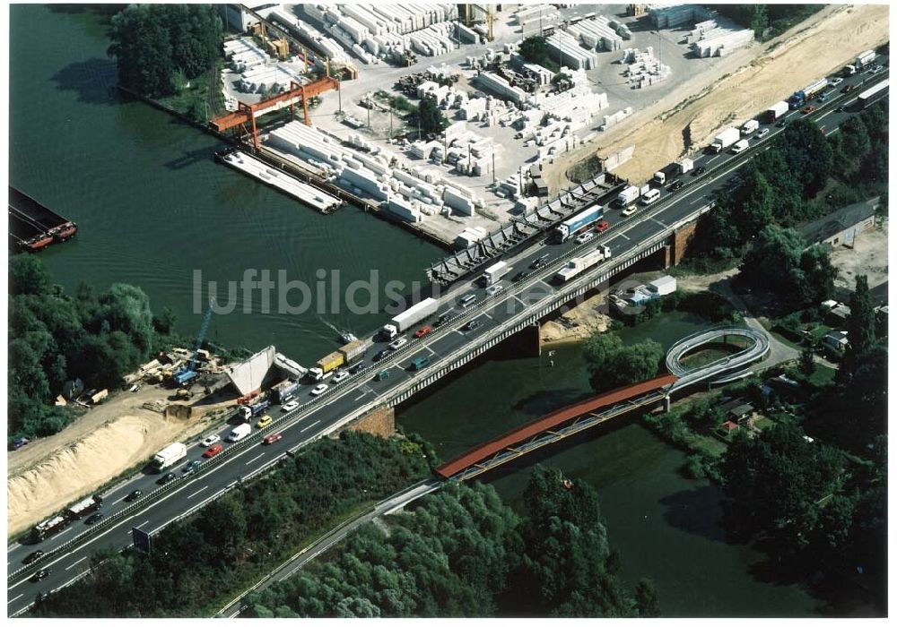 Luftaufnahme Königs Wusterhausen - Bau der Autobahnbrücke (A10) über die Dahme in Königs Wusterhausen - ein Projekt der SCHÄLERBAU BERLIN GmbH.