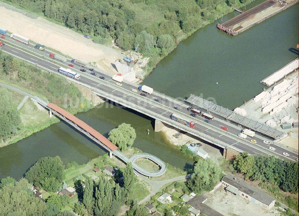 Königs Wusterhausen von oben - Bau der Autobahnbrücke (A10) über die Dahme in Königs Wusterhausen - ein Projekt der SCHÄLERBAU BERLIN GmbH.