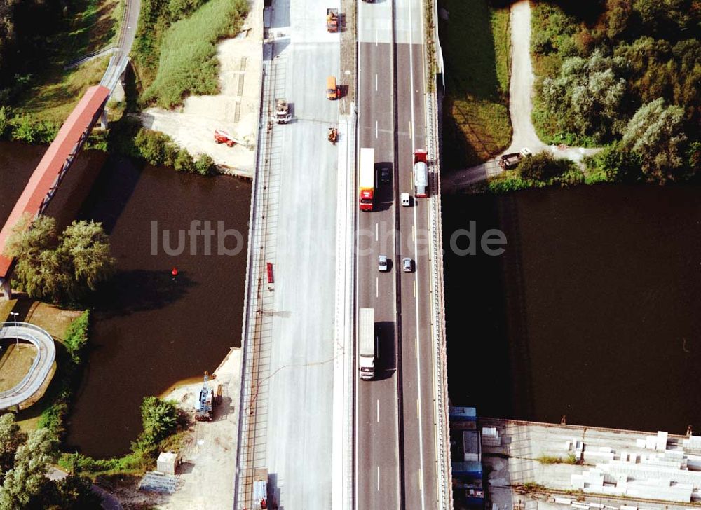 Luftaufnahme Königs Wusterhausen - Bau der Autobahnbrücke (A10) über die Dahme in Königs Wusterhausen - ein Projekt der SCHÄLERBAU BERLIN GmbH.