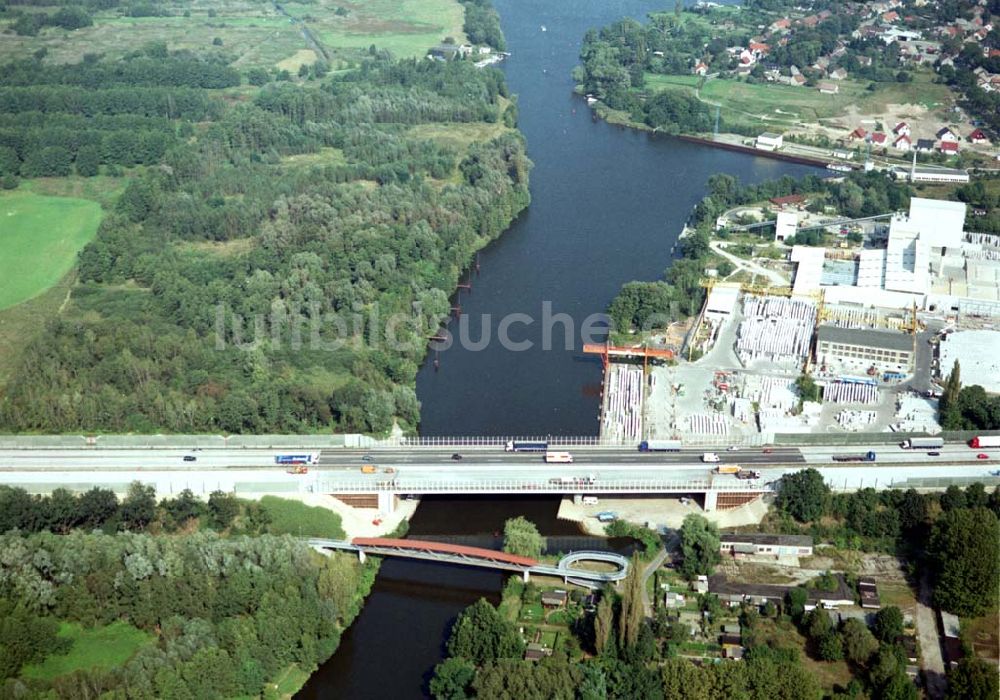 Luftaufnahme Königs Wusterhausen - Bau der Autobahnbrücke (A10) über die Dahme in Königs Wusterhausen - ein Projekt der SCHÄLERBAU BERLIN GmbH.