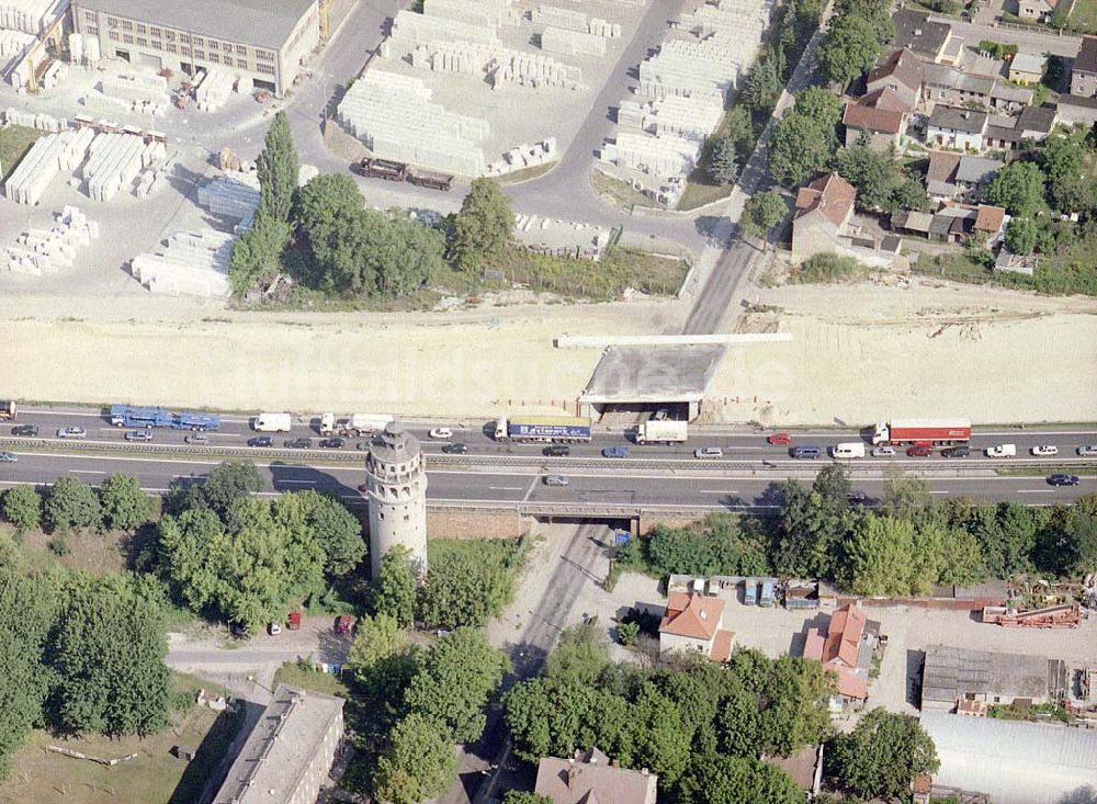 Luftaufnahme Königs Wusterhausen - Bau der Autobahnbrücke (A10) über die Straße zwischen Königs Wusterhausen und Niederlehme - ein Projekt der SCHÄLERBAU BERLIN GmbH