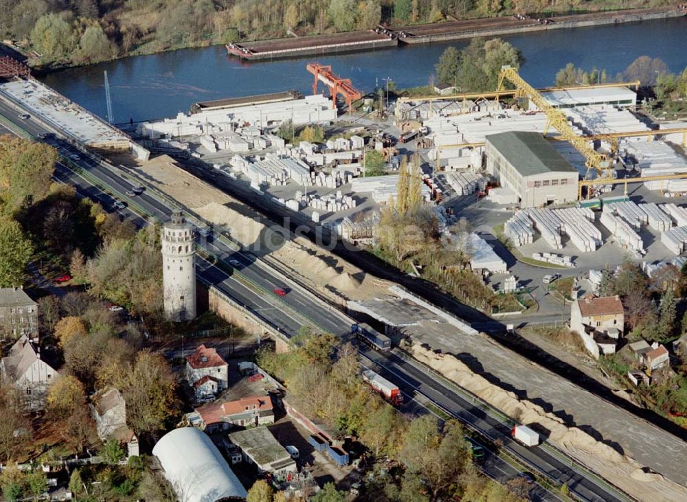 Luftaufnahme Königs Wusterhausen / Brandenburg - Bau der Autobahnbrücke (A10) über die Straße zwischen Königs Wusterhausen und Niederlehme - ein Projekt der SCHÄLERBAU BERLIN GmbH