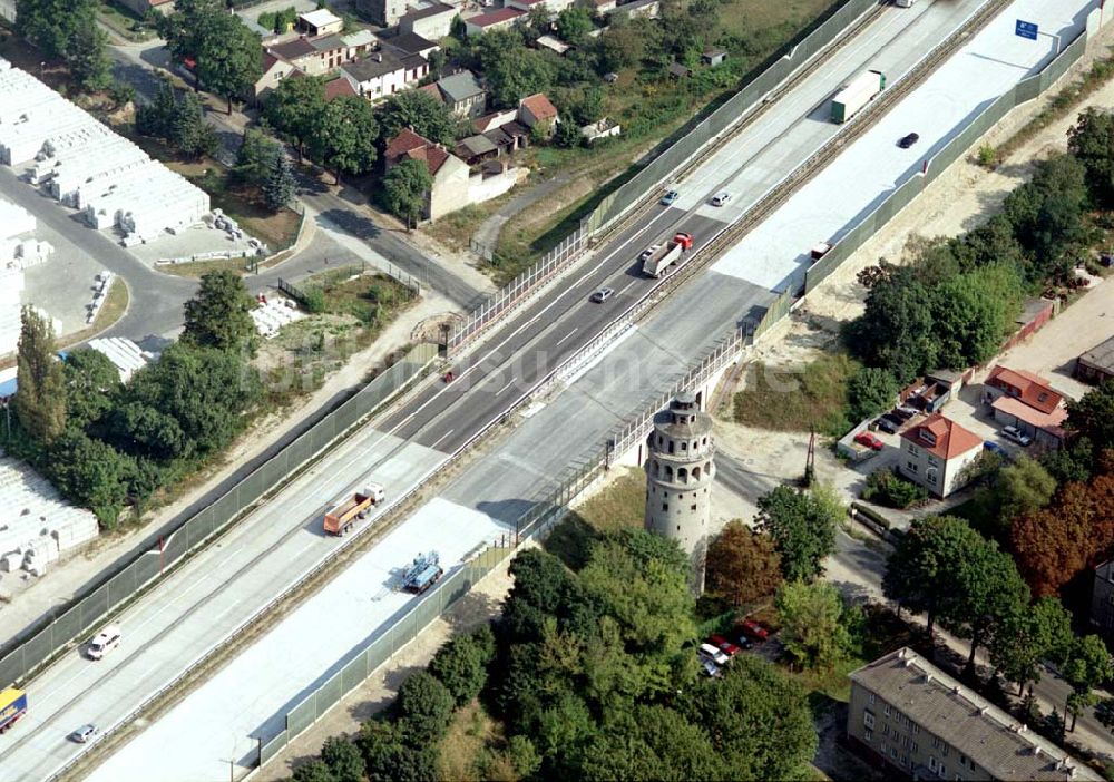 Königs Wusterhausen von oben - Bau der Autobahnbrücke (A10) über die Straße zwischen Königs Wusterhausen und Niederlehme - ein Projekt der SCHÄLERBAU BERLIN GmbH