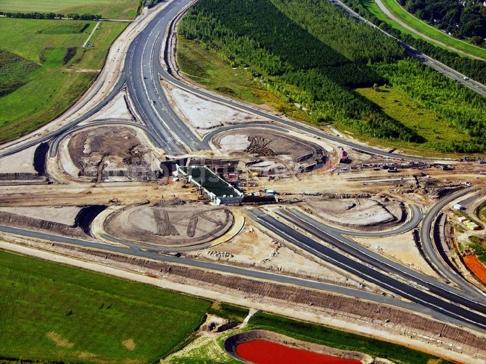 Luftaufnahme Böhlen - Bau eines Autobahnkreuzes auf der A14 bei Böhlen