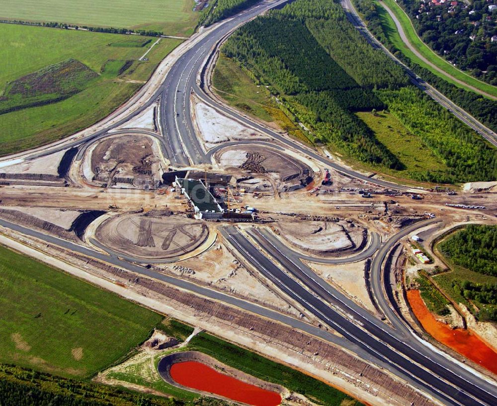 Luftbild Böhlen - Bau eines Autobahnkreuzes auf der A14 bei Böhlen