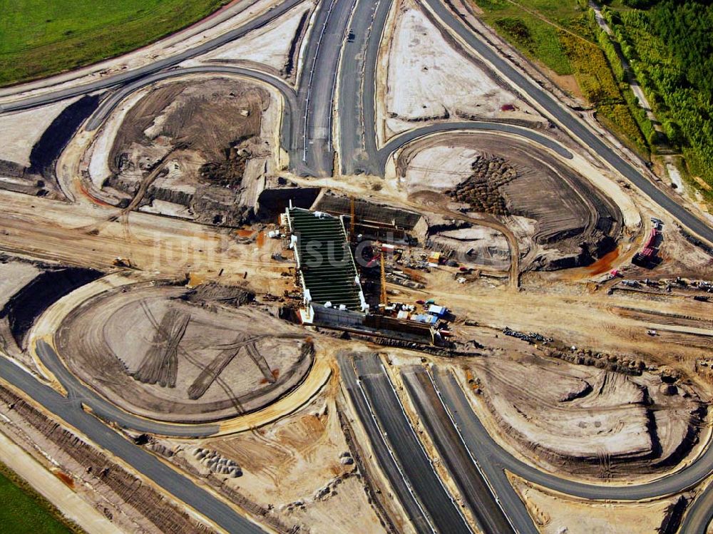 Luftaufnahme Böhlen - Bau eines Autobahnkreuzes auf der A14 bei Böhlen