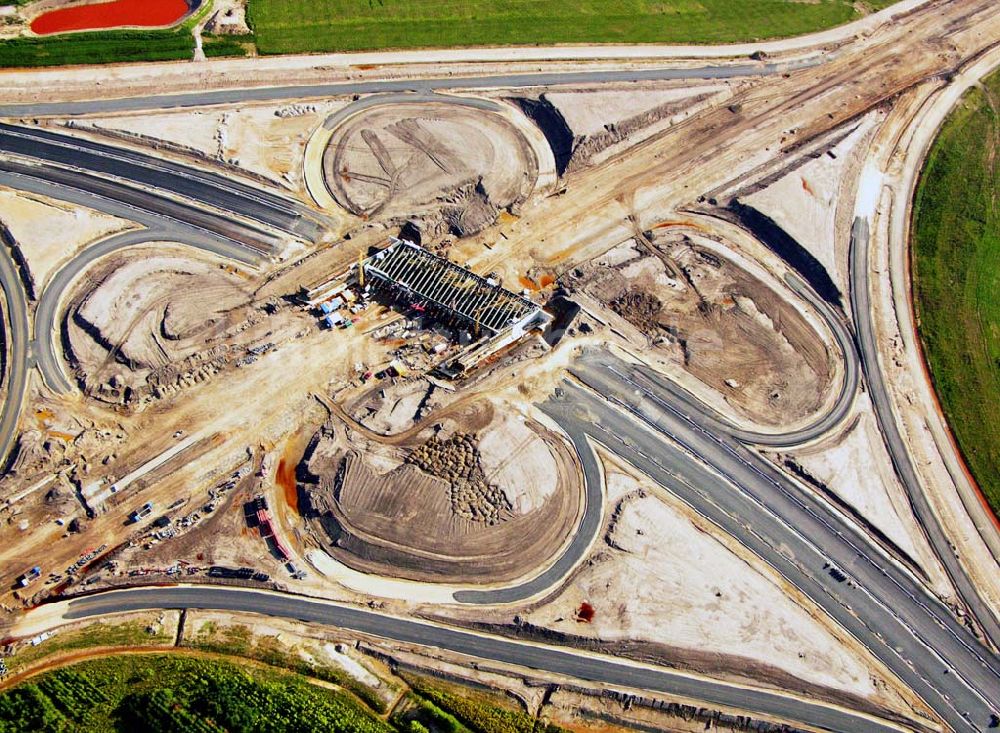 Luftaufnahme Böhlen - Bau eines Autobahnkreuzes auf der A14 bei Böhlen