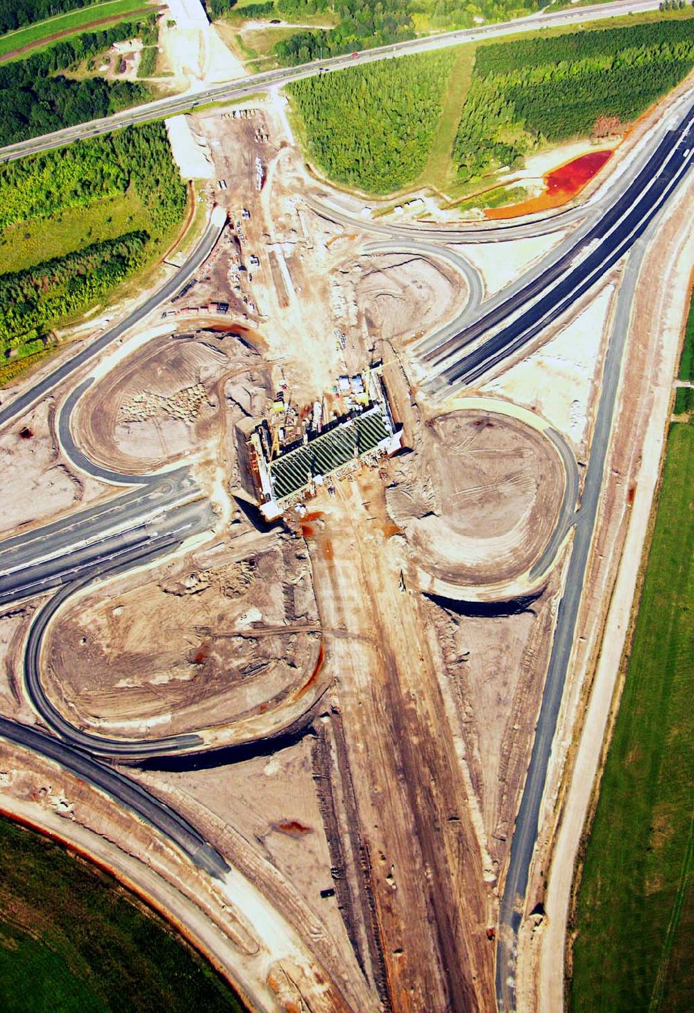 Luftaufnahme Böhlen - Bau eines Autobahnkreuzes auf der A14 bei Böhlen