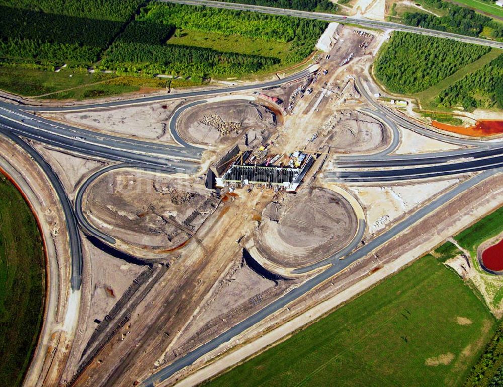 Böhlen von oben - Bau eines Autobahnkreuzes auf der A14 bei Böhlen