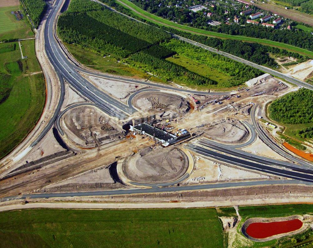 Luftbild Böhlen - Bau eines Autobahnkreuzes auf der A14 bei Böhlen