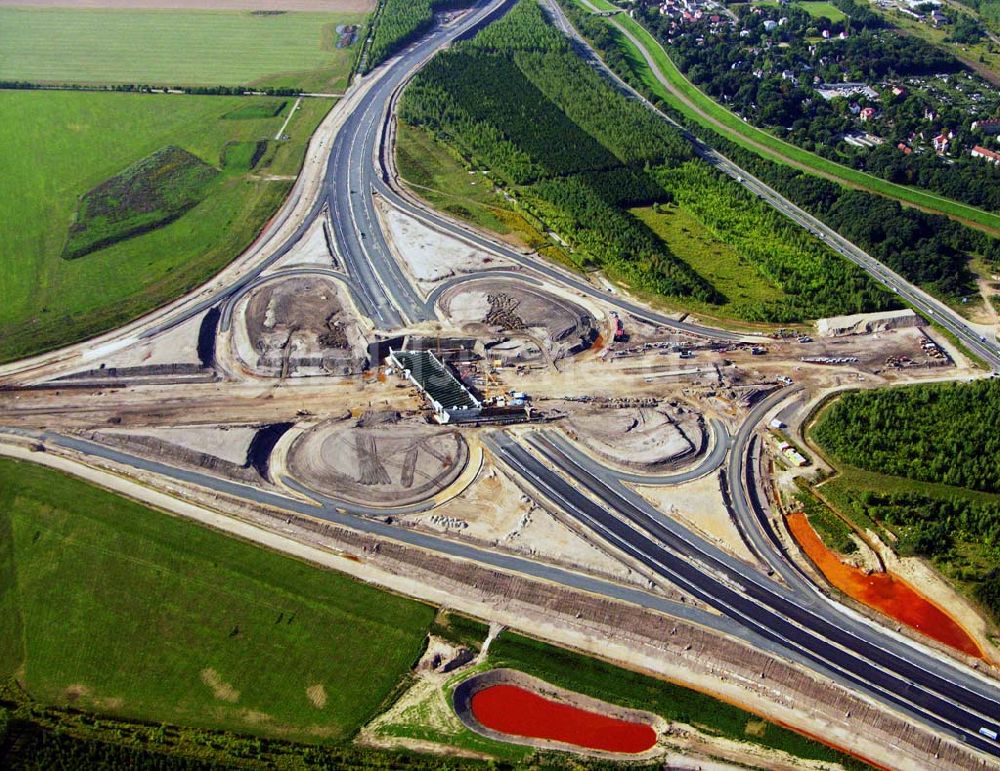 Luftaufnahme Böhlen - Bau eines Autobahnkreuzes auf der A14 bei Böhlen