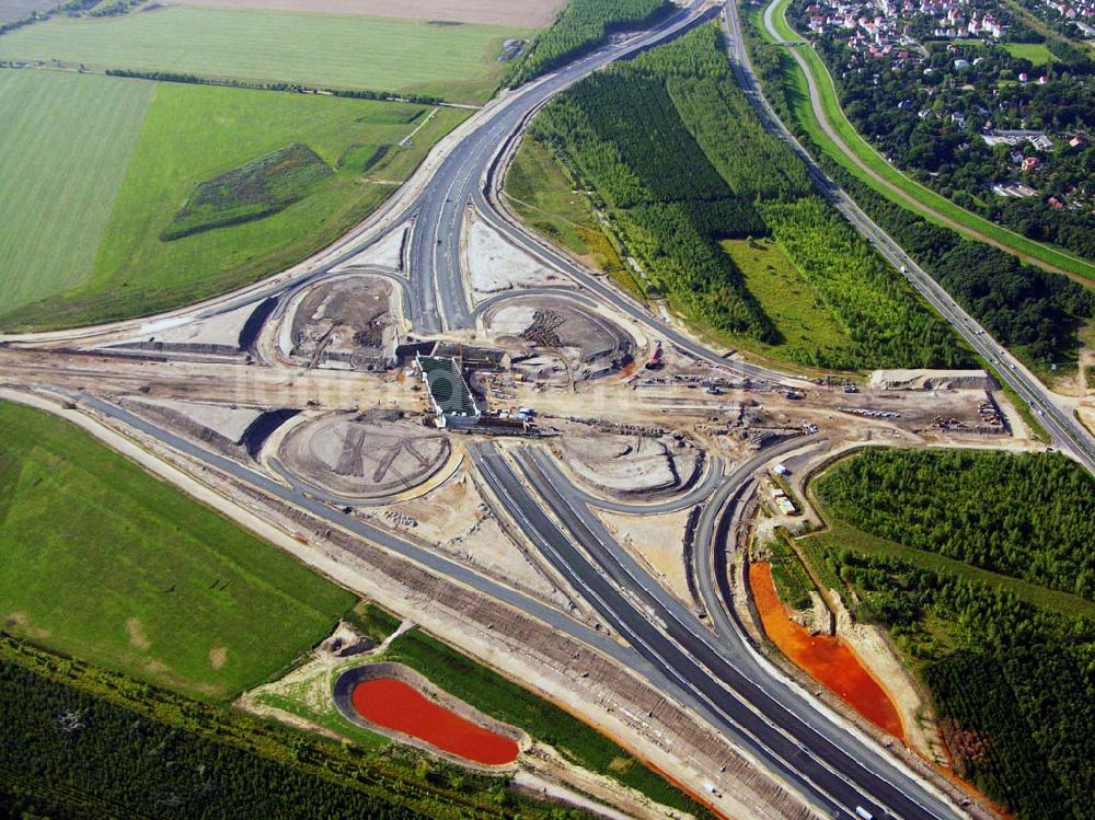 Böhlen von oben - Bau eines Autobahnkreuzes auf der A14 bei Böhlen