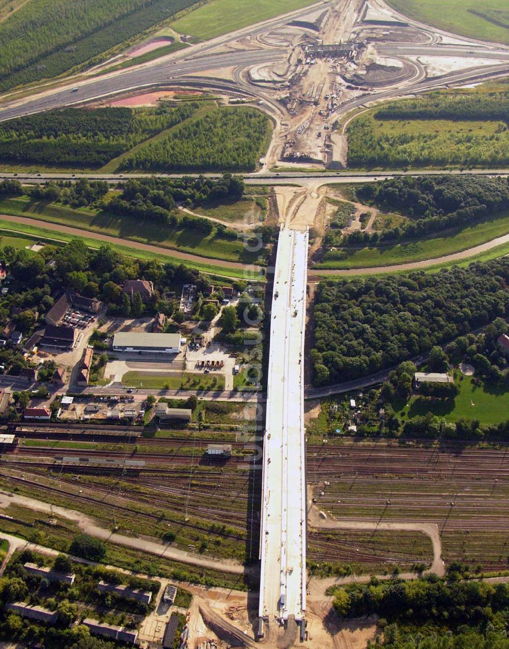 Luftaufnahme Böhlen - Bau eines Autobahnkreuzes auf der A14 bei Böhlen