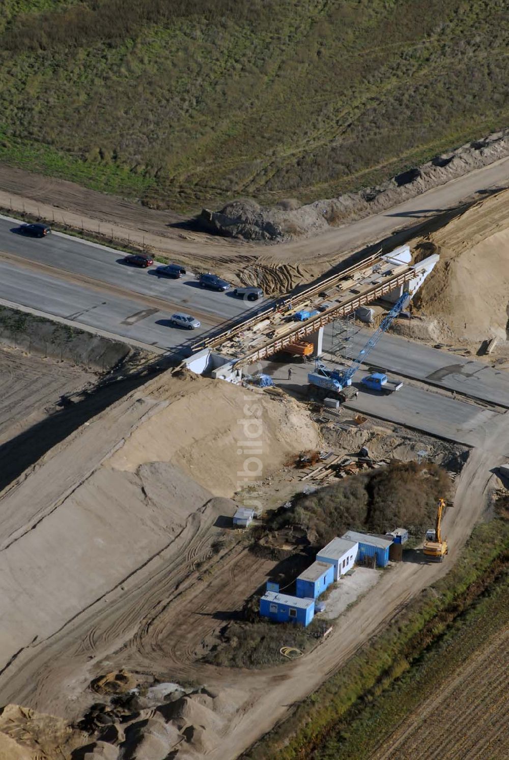 Luftaufnahme Trebbin - Bau von Brückensegmenten an der Ortsumgehung Trebbin-Süd