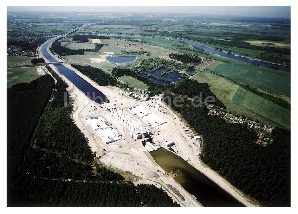 Luftbild Hohenwarthe / Sachsen - Anhalt - Bau der Doppelschleuse Hohenwarthe und Ausbau des Elbe-Havel-Kanales am Wasserstraßenkreuz Magdeburg - östlich von Hohenwarthe in Sachsen - Anhalt