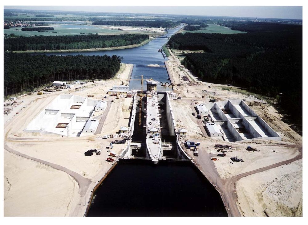 Hohenwarthe / Sachsen - Anhalt von oben - Bau der Doppelschleuse Hohenwarthe und Ausbau des Elbe-Havel-Kanales am Wasserstraßenkreuz Magdeburg - östlich von Hohenwarthe in Sachsen - Anhalt