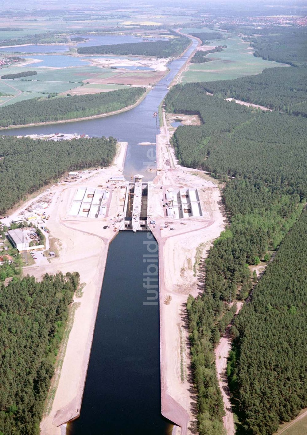 Hohenwarthe / Sachsen - Anhalt von oben - Bau der Doppelschleuse Hohenwarthe und Ausbau des Elbe-Havel-Kanales am Wasserstraßenkreuz Magdeburg - östlich von Hohenwarthe in Sachsen - Anhalt