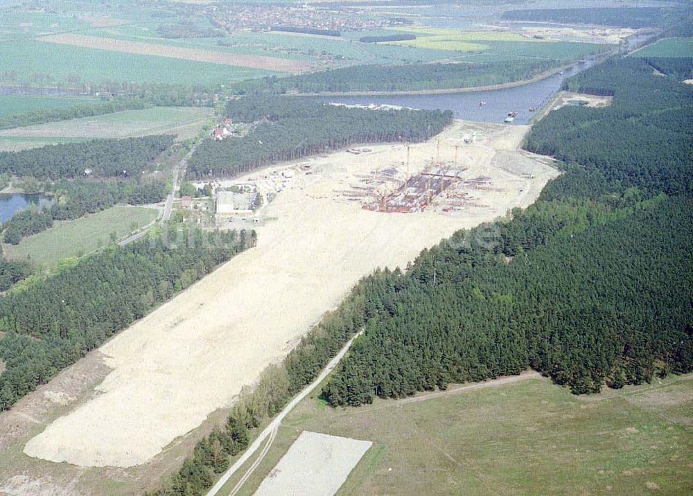 Hohenwarthe von oben - Bau der Doppelsparschleuse Hohenwarthe am Wasserstraßenkreuz Magdeburg.