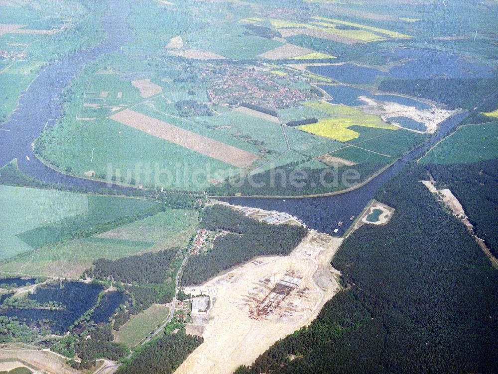 Hohenwarthe von oben - Bau der Doppelsparschleuse Hohenwarthe am Wasserstraßenkreuz Magdeburg.