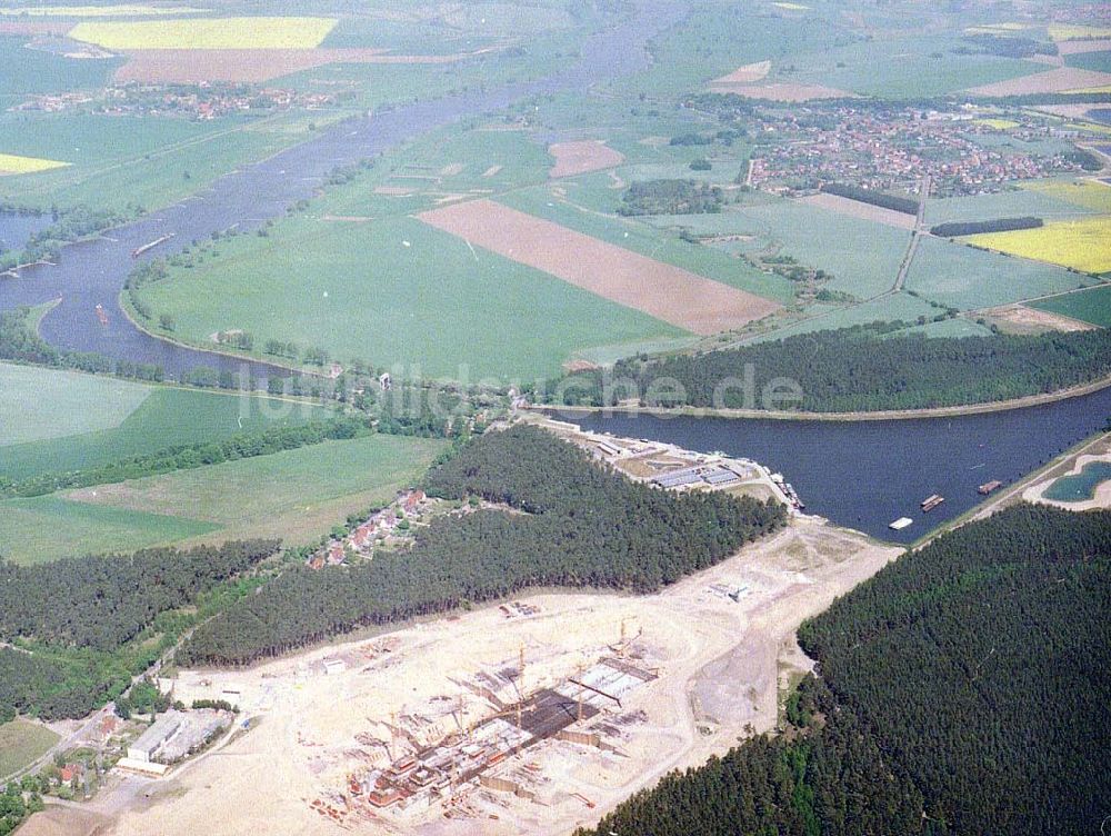 Luftaufnahme Hohenwarthe - Bau der Doppelsparschleuse Hohenwarthe am Wasserstraßenkreuz Magdeburg.