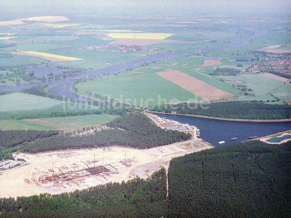 Hohenwarthe von oben - Bau der Doppelsparschleuse Hohenwarthe am Wasserstraßenkreuz Magdeburg.