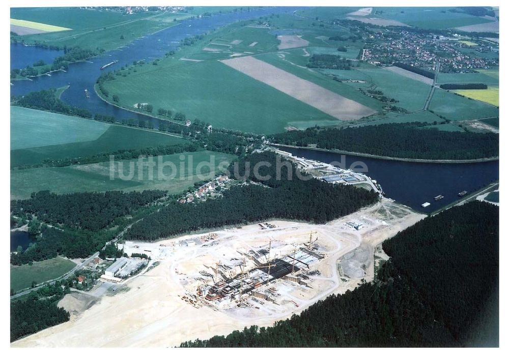 Luftaufnahme Hohenwarthe - Bau der Doppelsparschleuse Hohenwarthe am Wasserstraßenkreuz Magdeburg.