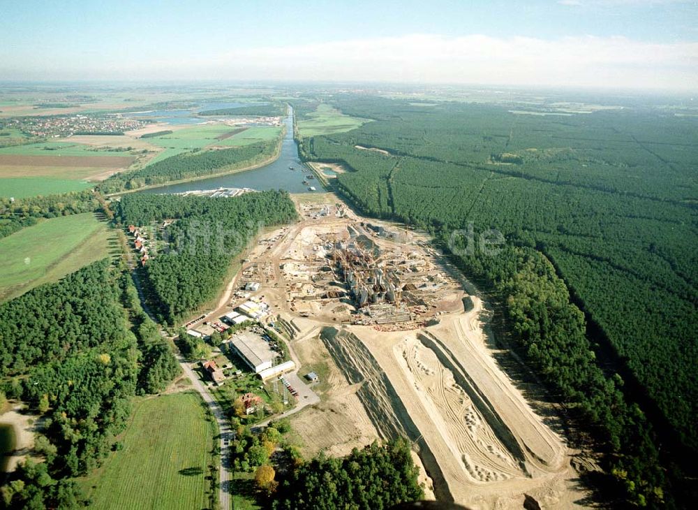 Hohenwarthe von oben - Bau der Doppelsparschleuse Hohenwarthe am Wasserstraßenkreuz Magdeburg.