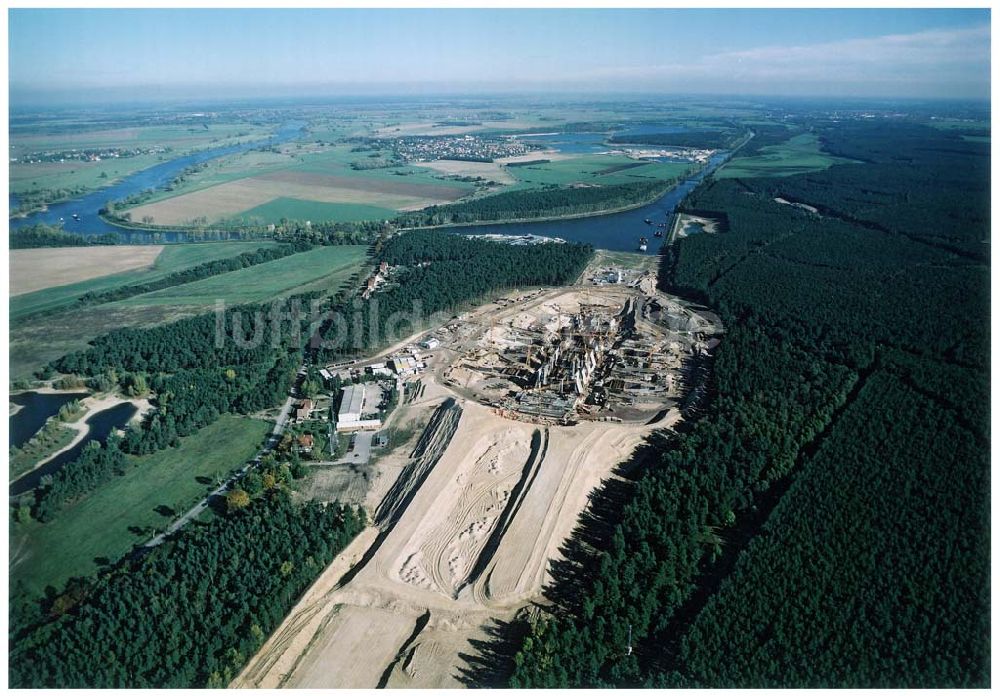 Luftaufnahme Hohenwarthe - Bau der Doppelsparschleuse Hohenwarthe am Wasserstraßenkreuz Magdeburg.